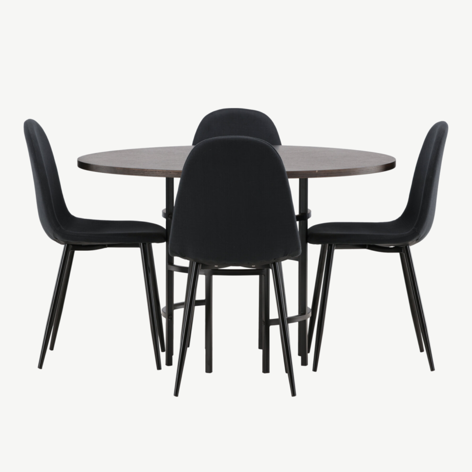Ümmargune söögilaud Copenhagen (mokkatoon, must metalljalg) ja Polar söögitool (must polüester, mustad jalad), GR22853 – 5