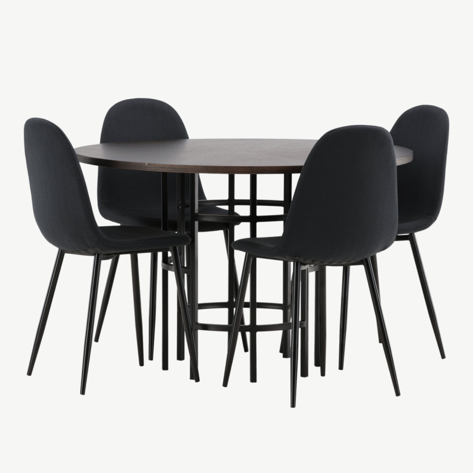 Ümmargune söögilaud Copenhagen (mokkatoon, must metalljalg) ja Polar söögitool (must polüester, mustad jalad), GR22853 – 6