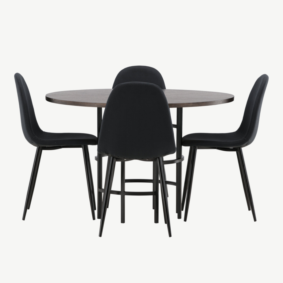 Ümmargune söögilaud Copenhagen (mokkatoon, must metalljalg) ja Polar söögitool (must polüester, mustad jalad), GR22853 – 7