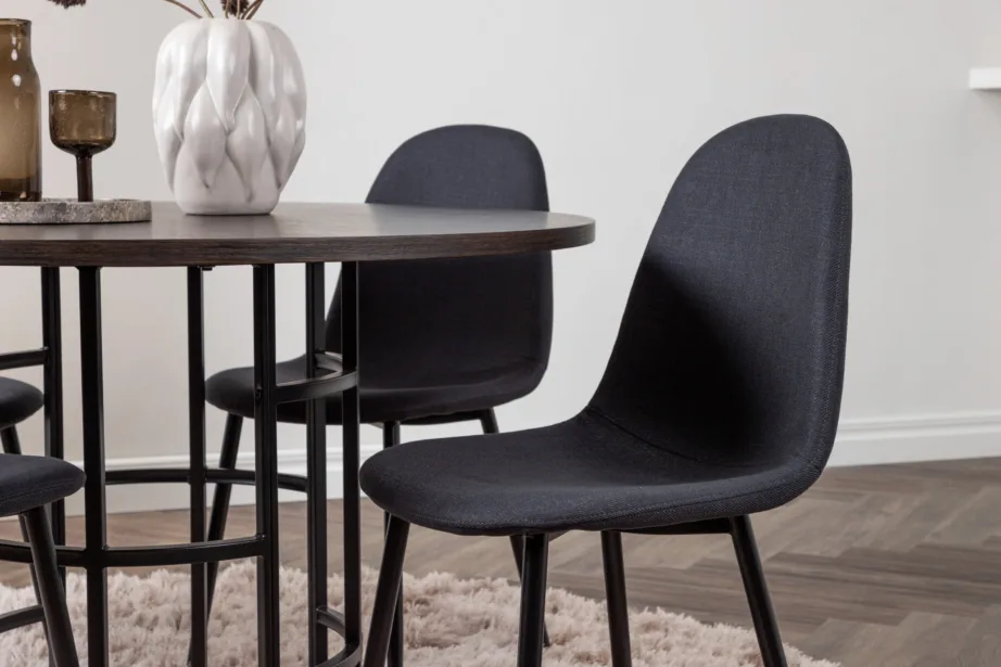 Ümmargune söögilaud Copenhagen (mokkatoon, must metalljalg) ja Polar söögitool (must polüester, mustad jalad), GR22853 – 9