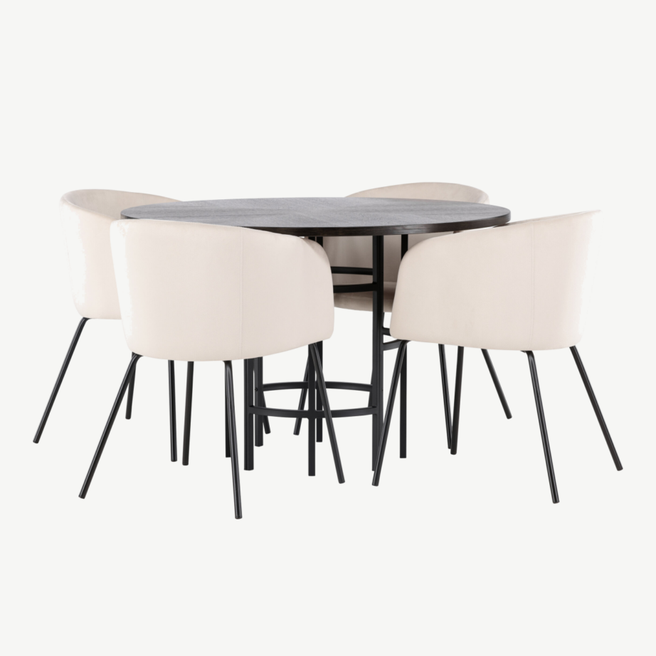 Ümmargune söögilaud Copenhagen mokkatoonis vineeriga ja Berit polsterdatud tool, GR22847 – 3
