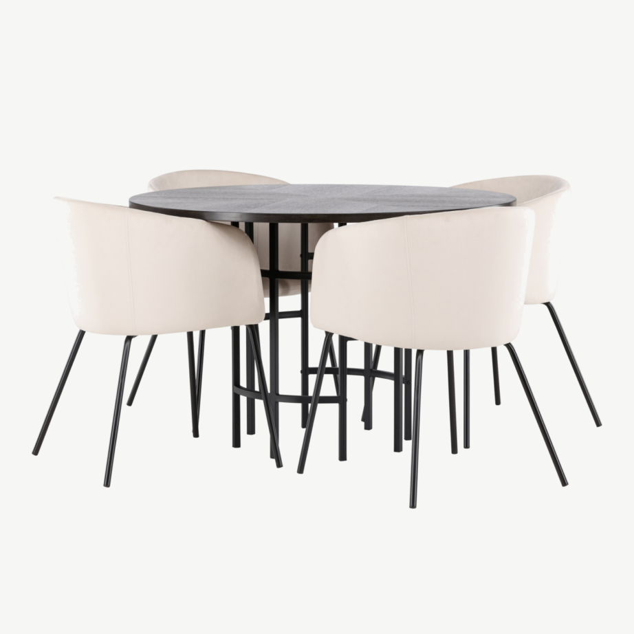 Ümmargune söögilaud Copenhagen mokkatoonis vineeriga ja Berit polsterdatud tool, GR22847 – 4