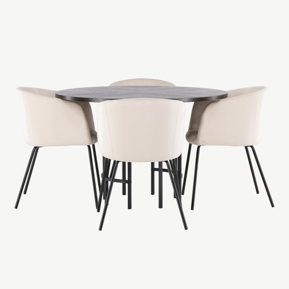 Ümmargune söögilaud Copenhagen mokkatoonis vineeriga ja Berit polsterdatud tool, GR22847 – 5