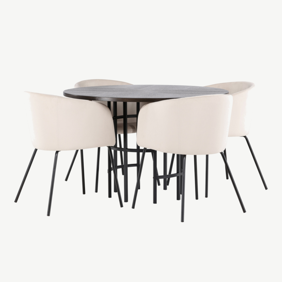 Ümmargune söögilaud Copenhagen mokkatoonis vineeriga ja Berit polsterdatud tool, GR22847 – 6