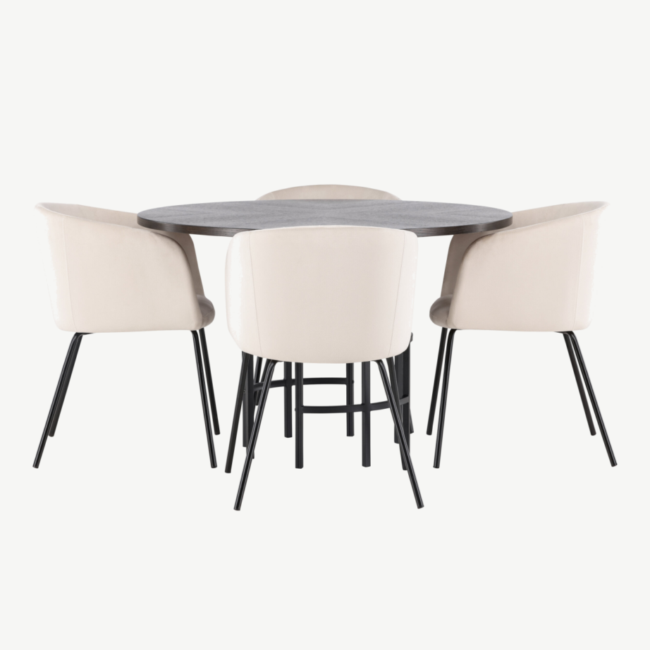 Ümmargune söögilaud Copenhagen mokkatoonis vineeriga ja Berit polsterdatud tool, GR22847 – 7