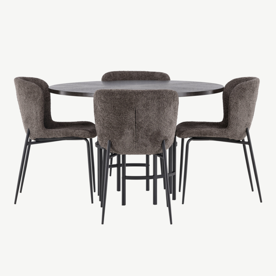 Ümmargune söögilaud Copenhagen mokkavineeriga ja nelja halli bukleetooliga, GR23203 – 2