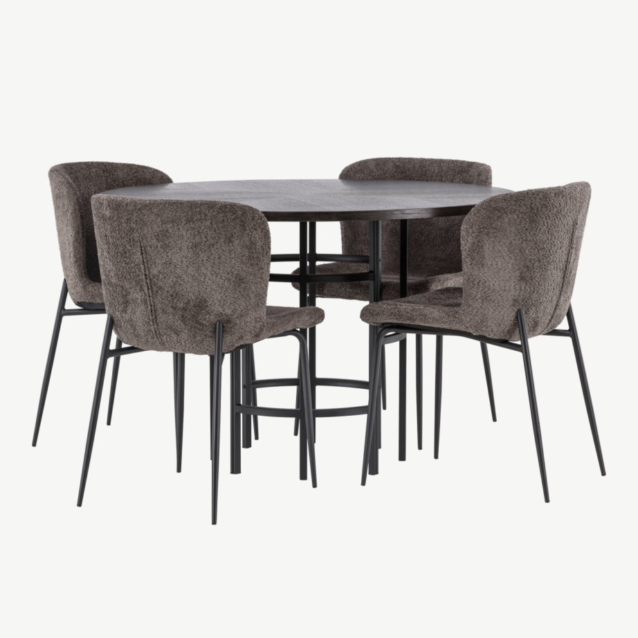 Ümmargune söögilaud Copenhagen mokkavineeriga ja nelja halli bukleetooliga, GR23203 – 3