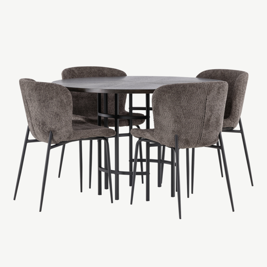 Ümmargune söögilaud Copenhagen mokkavineeriga ja nelja halli bukleetooliga, GR23203 – 4