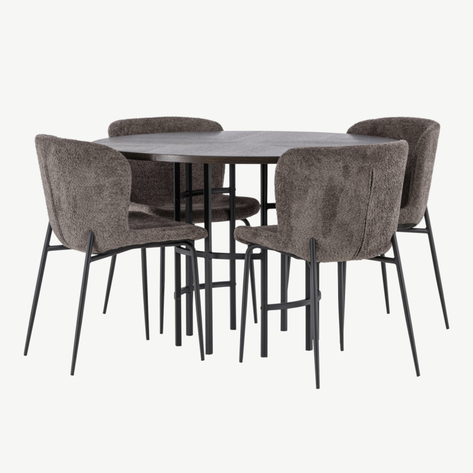 Ümmargune söögilaud Copenhagen mokkavineeriga ja nelja halli bukleetooliga, GR23203 – 6