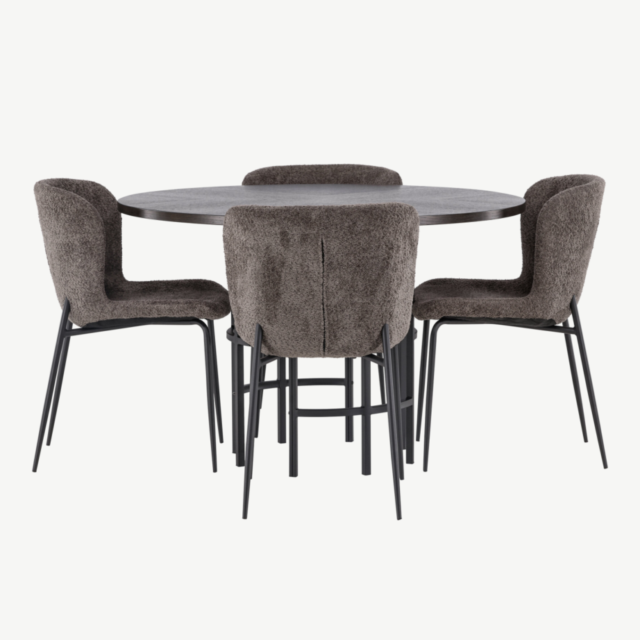 Ümmargune söögilaud Copenhagen mokkavineeriga ja nelja halli bukleetooliga, GR23203 – 7