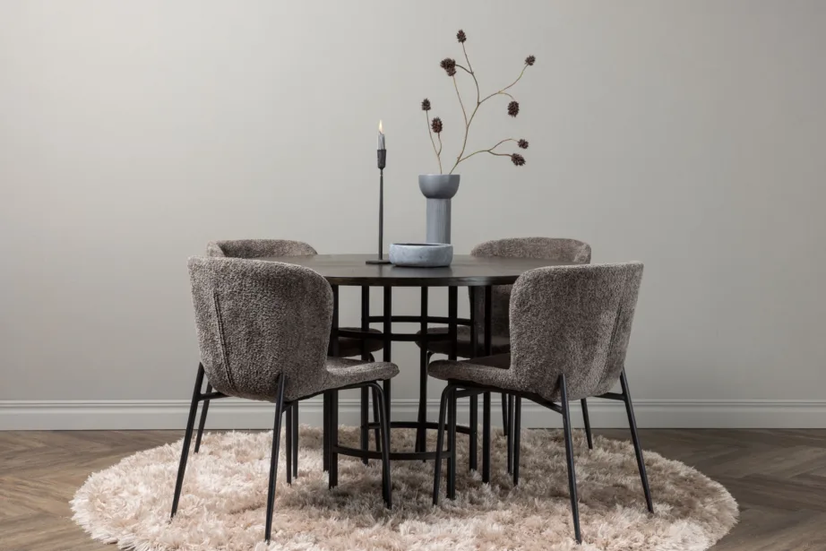 Ümmargune söögilaud Copenhagen mokkavineeriga ja nelja halli bukleetooliga, GR23203 – 8