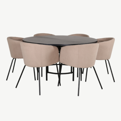 Ümmargune söögilaud Copenhagen (must, ø140cm) ja Berit toolid (beež, must metalljalg) - GR22282