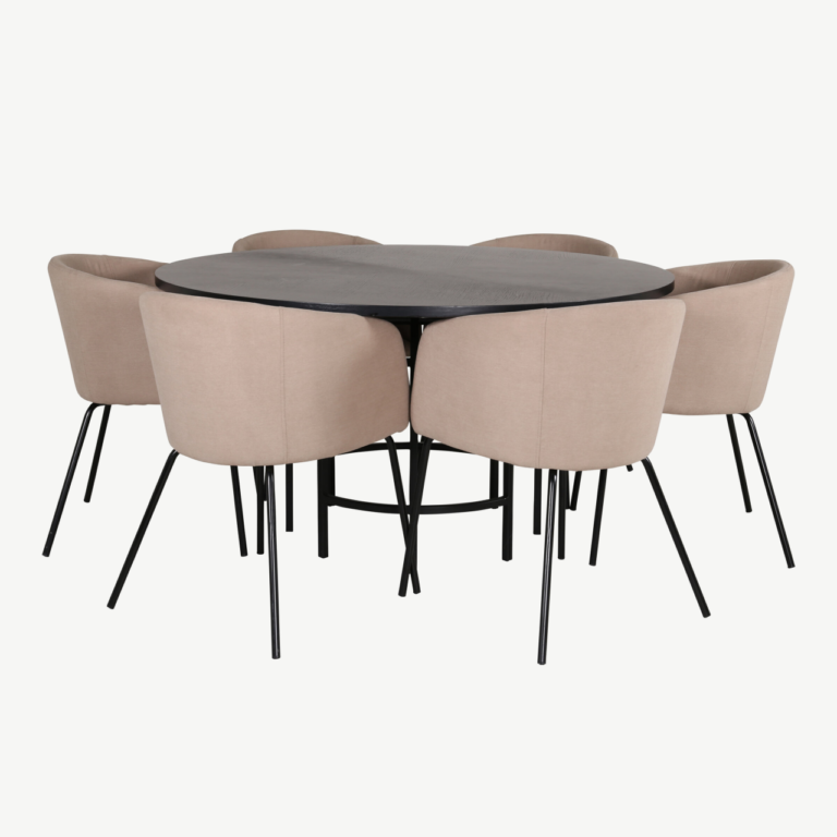 Ümmargune söögilaud Copenhagen (must, ø140cm) ja Berit toolid (beež, must metalljalg) - GR22282
