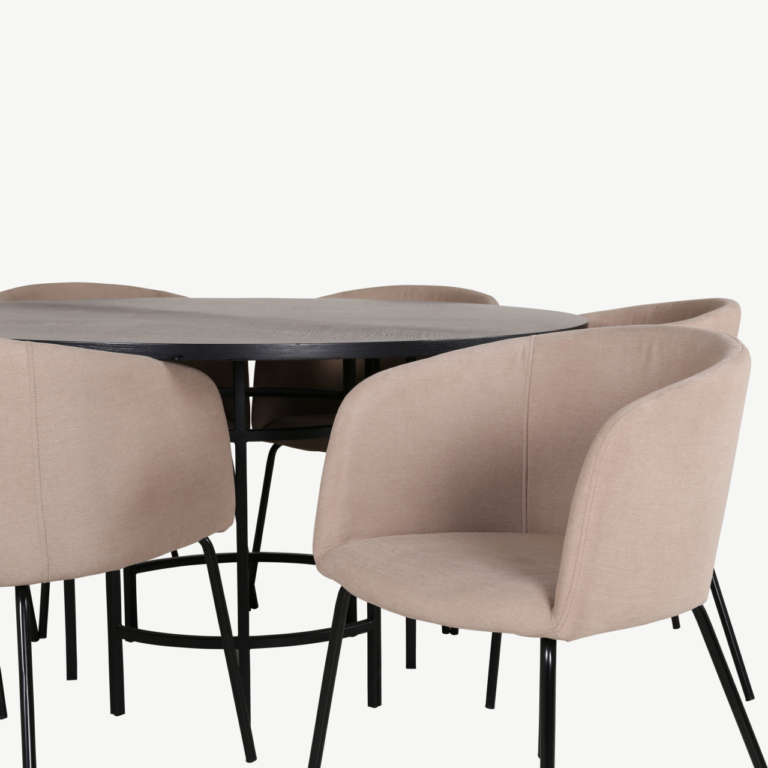 Ümmargune söögilaud Copenhagen (must, ø140cm) ja Berit toolid (beež, must metalljalg) - GR22282