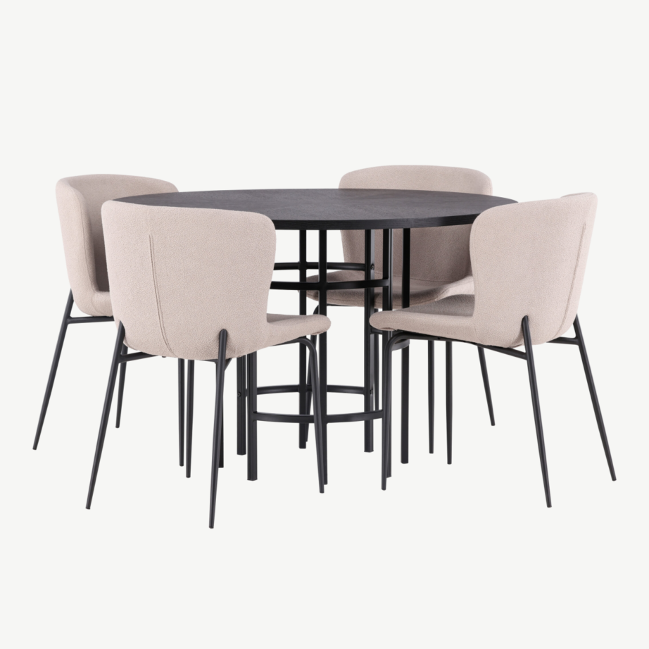 Ümmargune söögilaud Copenhagen musta MDF-plaadiga ja Modesto beežid söögitoolid (Ø115cm), GR23219 – 3