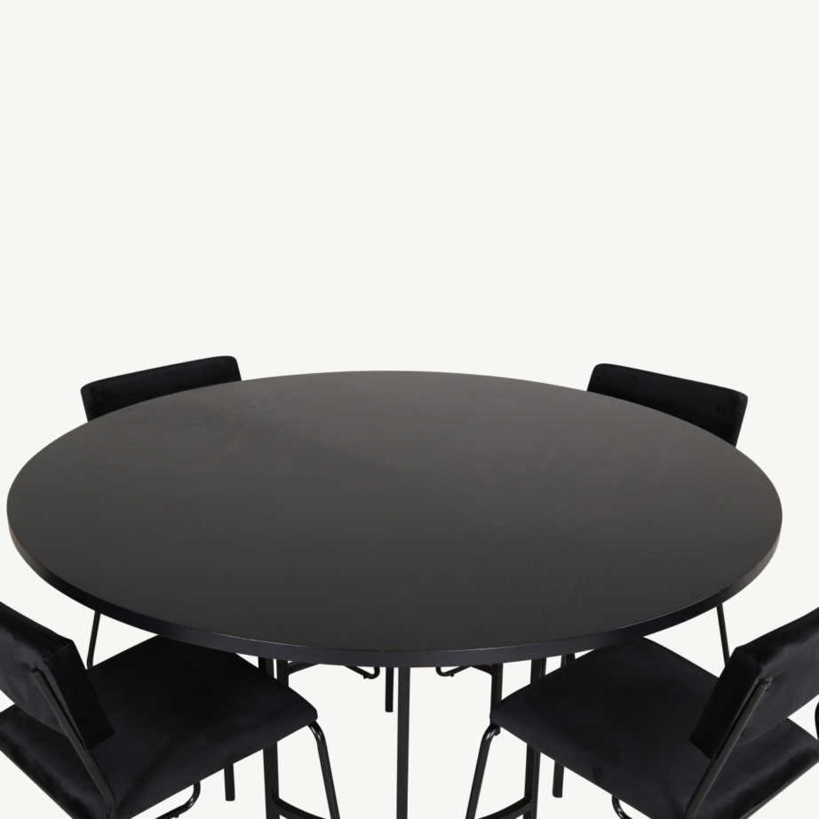 Ümmargune söögilaud Copenhagen musta viimistlusega ja Kenth sametist must tool, GR22284 – 2
