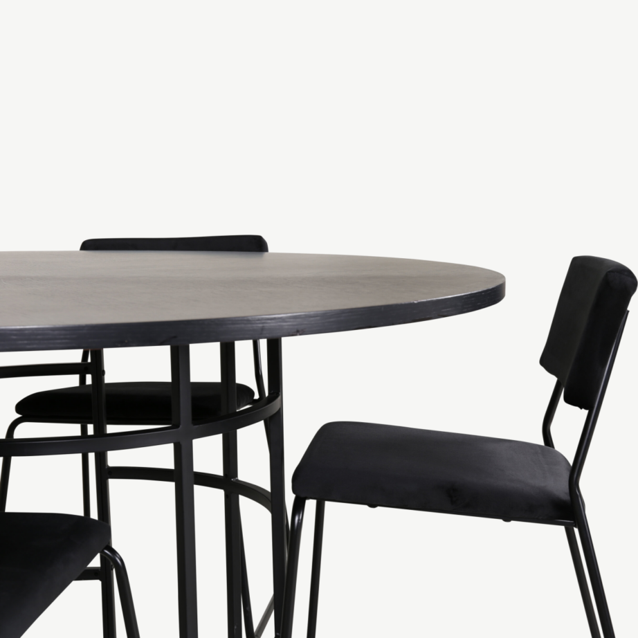 Ümmargune söögilaud Copenhagen musta viimistlusega ja Kenth sametist must tool, GR22284 – 3
