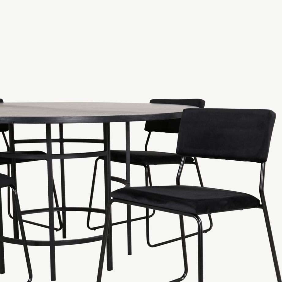 Ümmargune söögilaud Copenhagen musta viimistlusega ja Kenth sametist must tool, GR22284 – 4