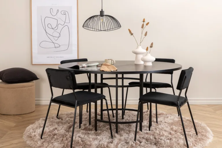 Ümmargune söögilaud Copenhagen musta viimistlusega ja Kenth sametist must tool - GR22284