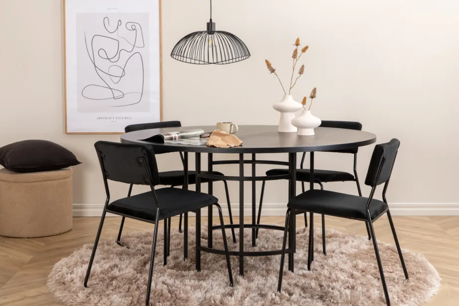 Ümmargune söögilaud Copenhagen musta viimistlusega ja Kenth sametist must tool, GR22284 – 5