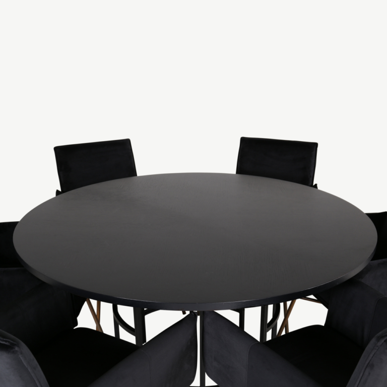 Ümmargune söögilaud Copenhagen musta viimistlusega ja Petra sametist söögitoolid (6 tk), 140 cm - GR22286