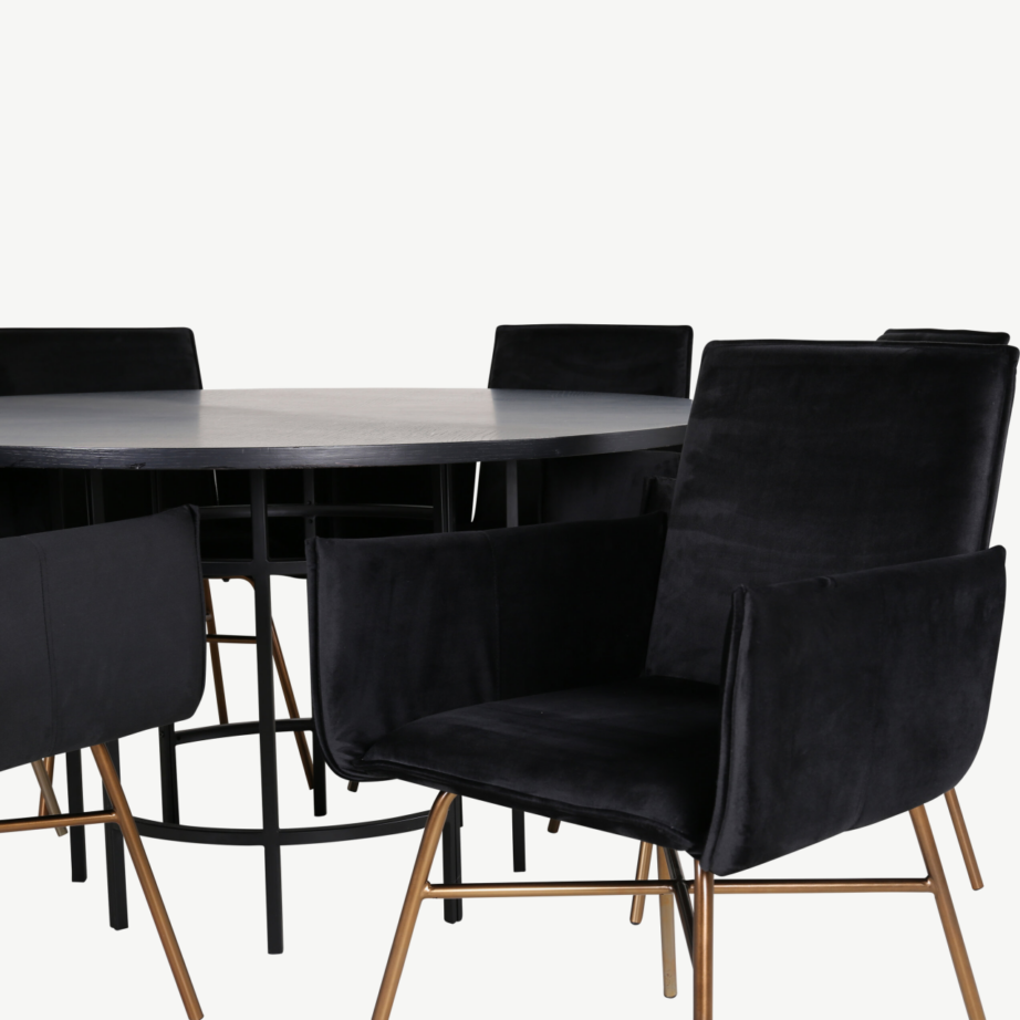 Ümmargune söögilaud Copenhagen musta viimistlusega ja Petra sametist söögitoolid (6 tk), 140 cm, GR22286 – 4