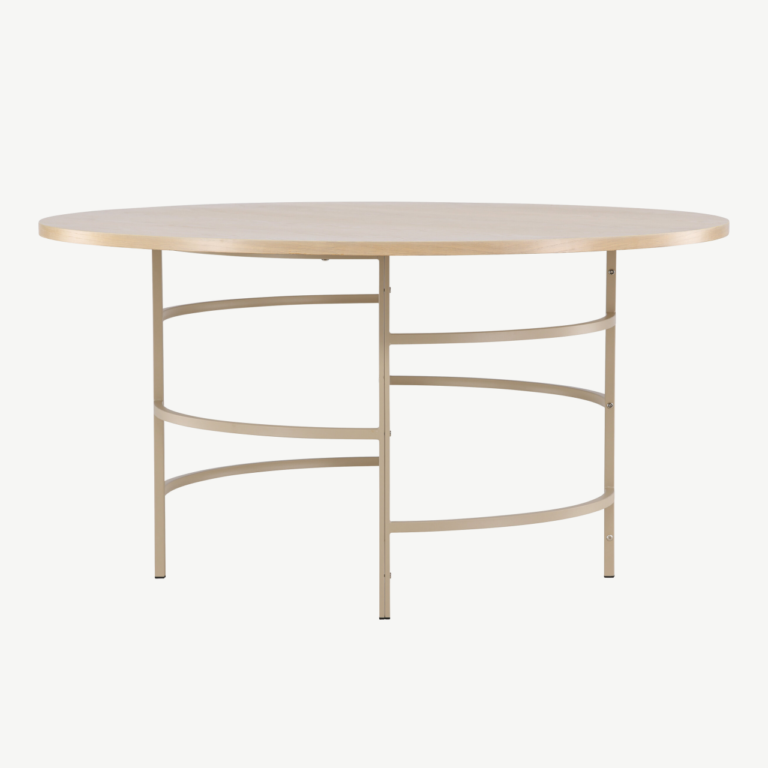Ümmargune söögilaud Copenhagen (valge peitsiga MDF, beež metalljalg, ø140 cm) - 62031-112
