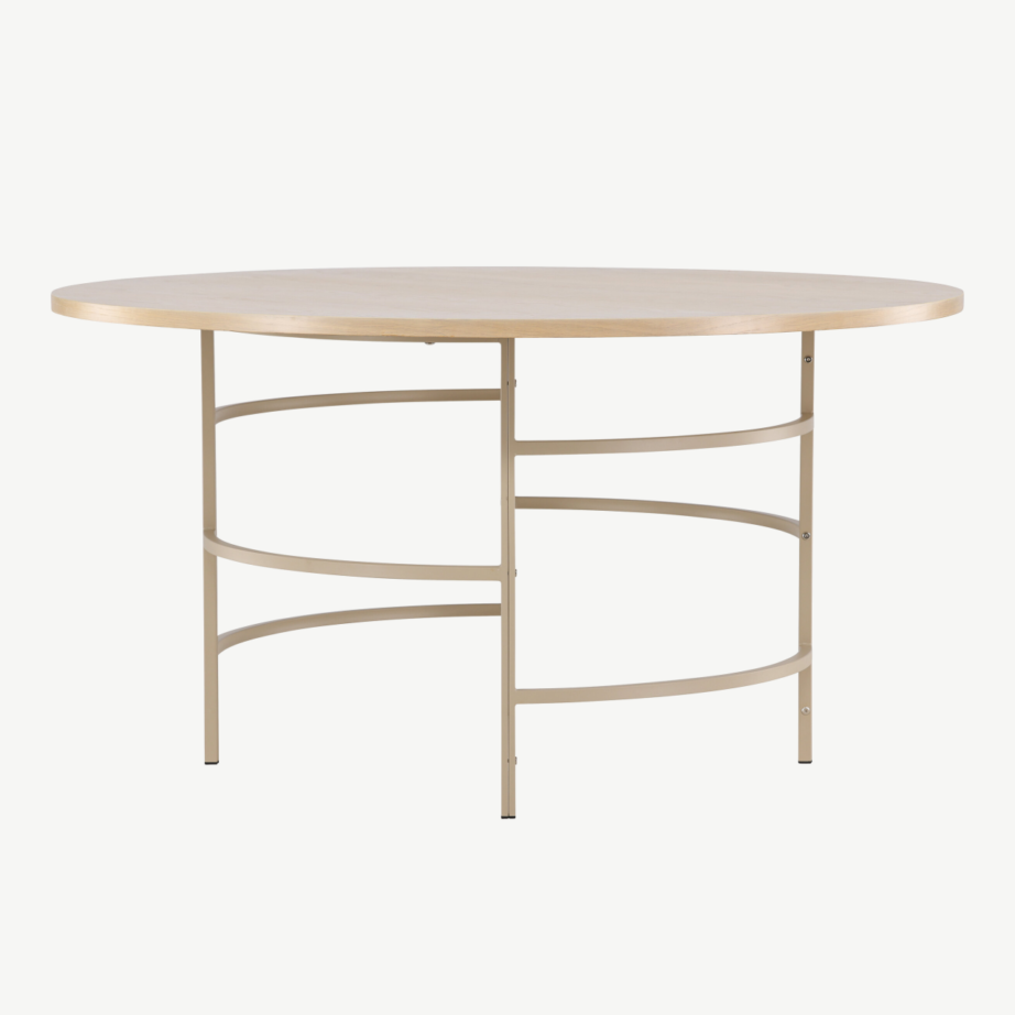 Ümmargune söögilaud Copenhagen (valge peitsiga MDF, beež metalljalg, ø140 cm), 62031-112 – 2