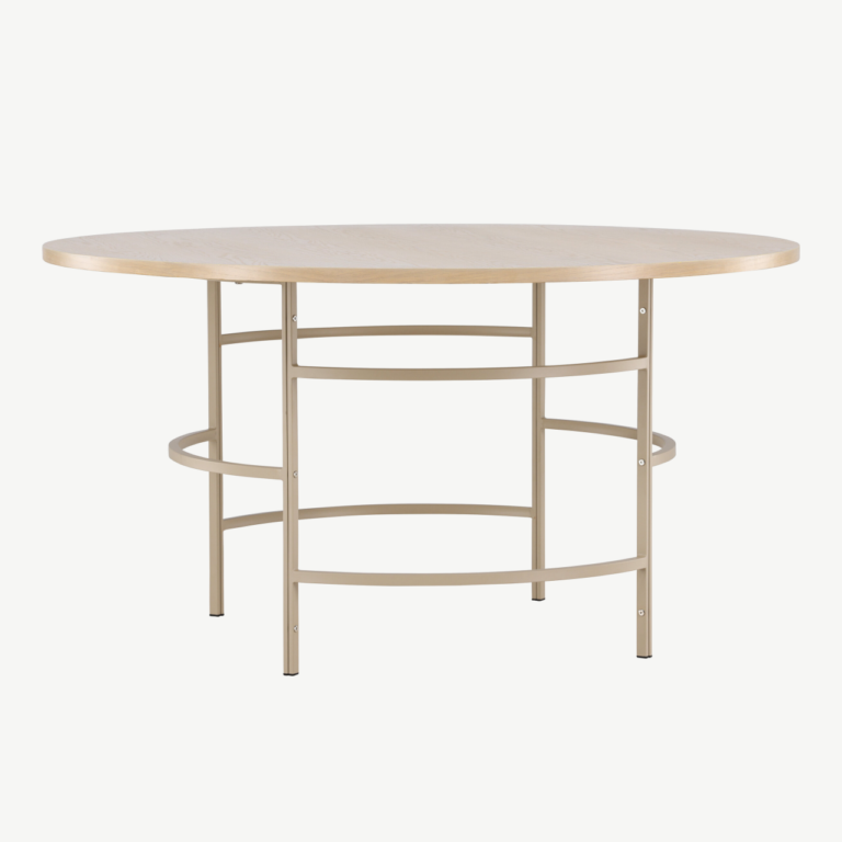 Ümmargune söögilaud Copenhagen (valge peitsiga MDF, beež metalljalg, ø140 cm) - 62031-112