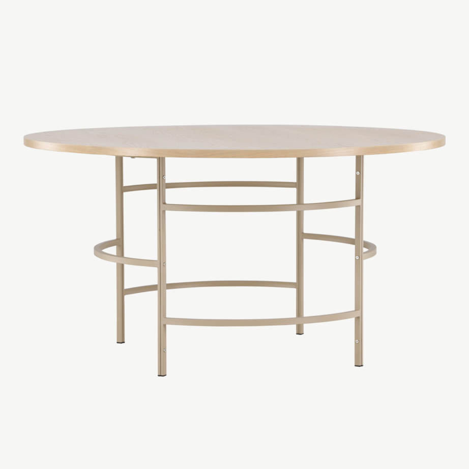 Ümmargune söögilaud Copenhagen (valge peitsiga MDF, beež metalljalg, ø140 cm), 62031-112 – 3