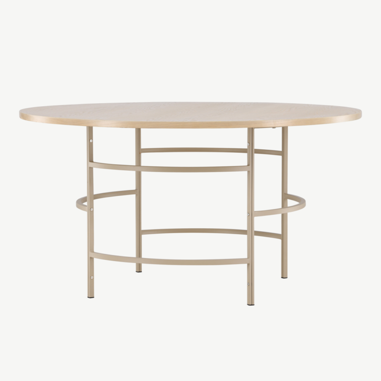 Ümmargune söögilaud Copenhagen (valge peitsiga MDF, beež metalljalg, ø140 cm) - 62031-112