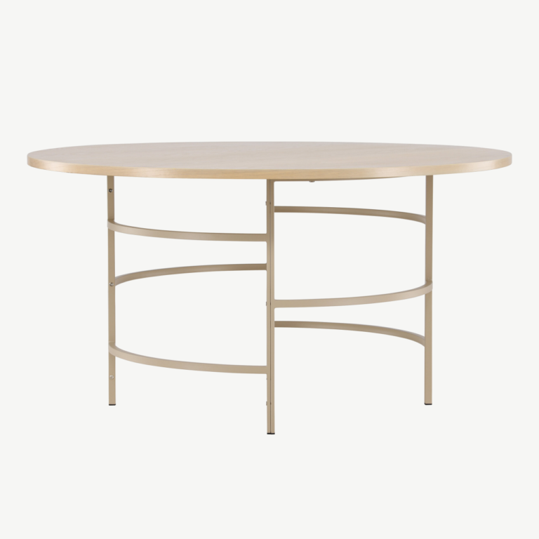 Ümmargune söögilaud Copenhagen (valge peitsiga MDF, beež metalljalg, ø140 cm) - 62031-112