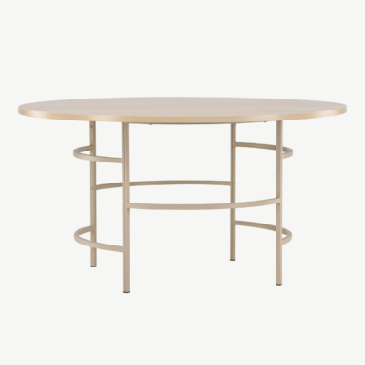 Ümmargune söögilaud Copenhagen (valge peitsiga MDF, beež metalljalg, ø140 cm) - 62031-112
