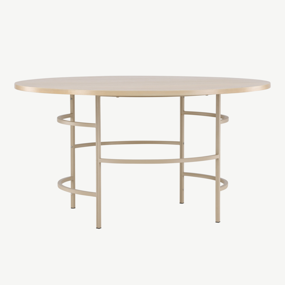Ümmargune söögilaud Copenhagen (valge peitsiga MDF, beež metalljalg, ø140 cm), 62031-112