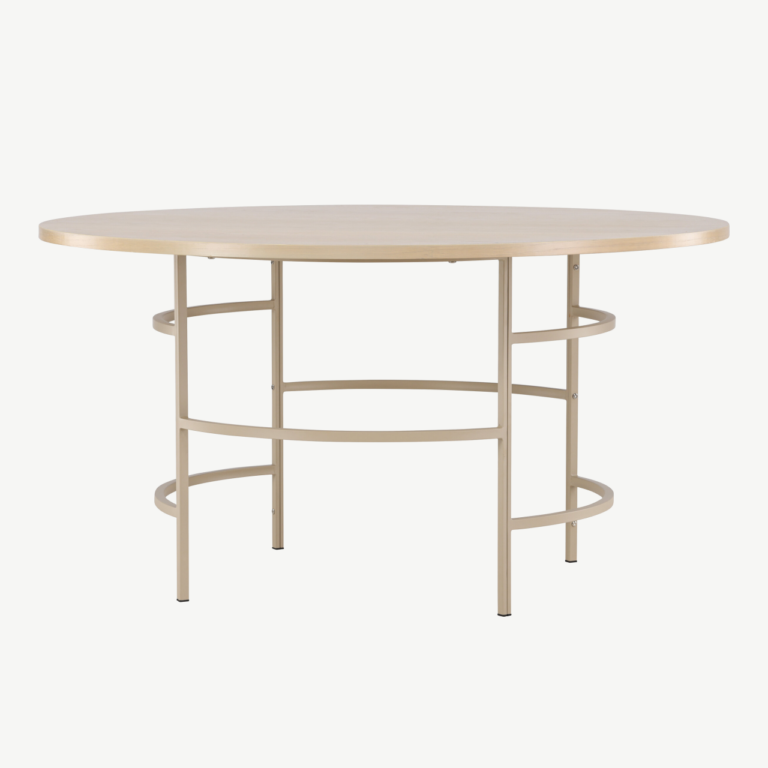 Ümmargune söögilaud Copenhagen (valge peitsiga MDF, beež metalljalg, ø140 cm) - 62031-112