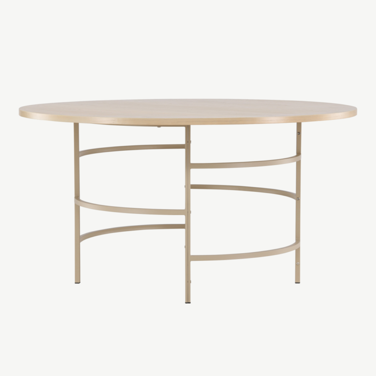 Ümmargune söögilaud Copenhagen (valge peitsiga MDF, beež metalljalg, ø140 cm) - 62031-112