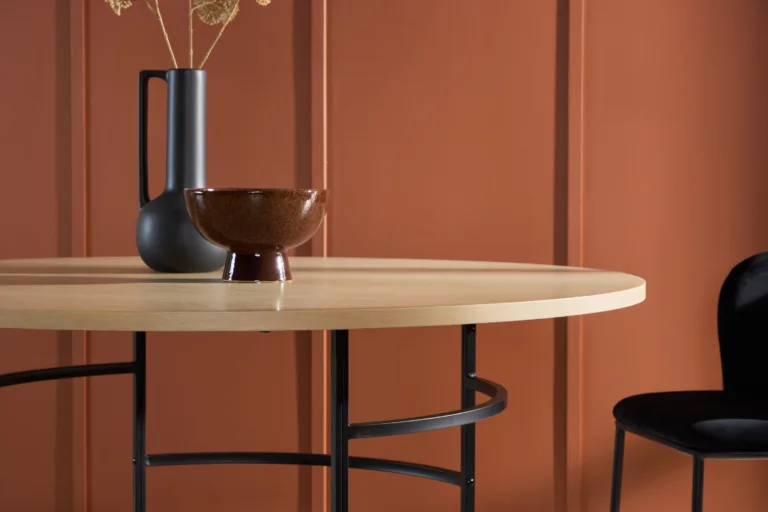 Ümmargune söögilaud Copenhagen (valge peitsiga MDF, must metall, ø140 cm) - 62031-130