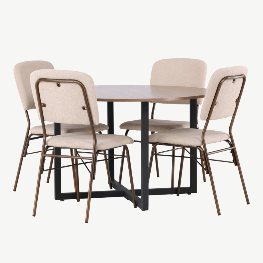 Ümmargune söögilaud Durango ja 4 beeži terastooli Seda, GR23929 – 3