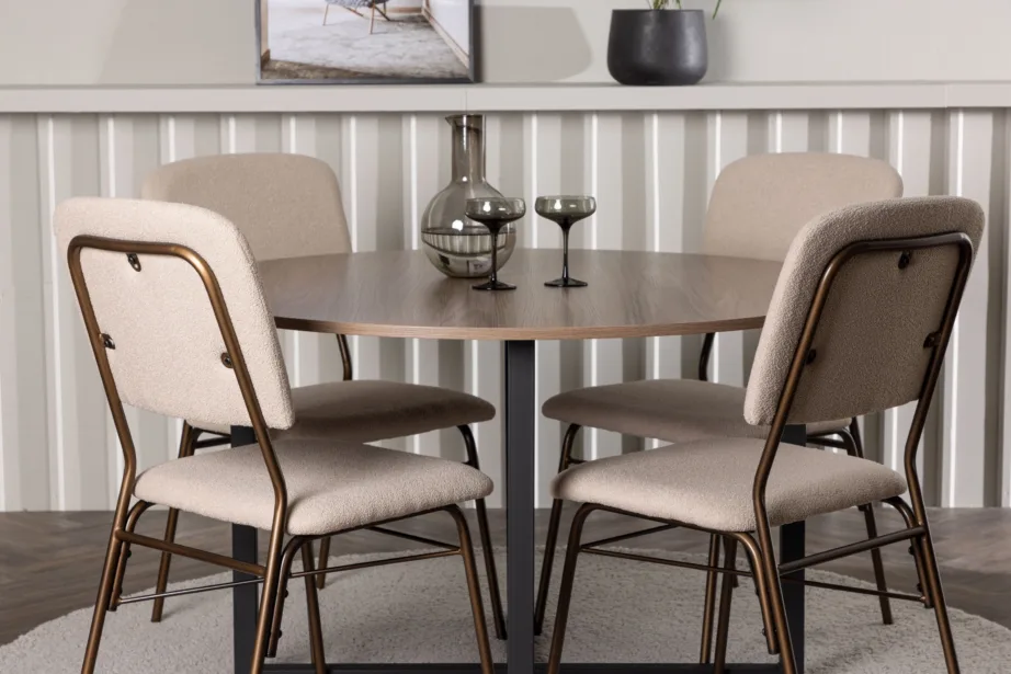 Ümmargune söögilaud Durango ja 4 beeži terastooli Seda, GR23929 – 5