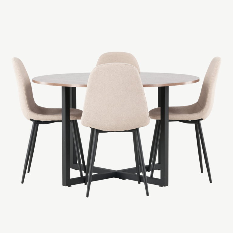 Ümmargune söögilaud Durango ja beežid Polar toolid (MDF, pähkel, 4 tooli) - GR23925