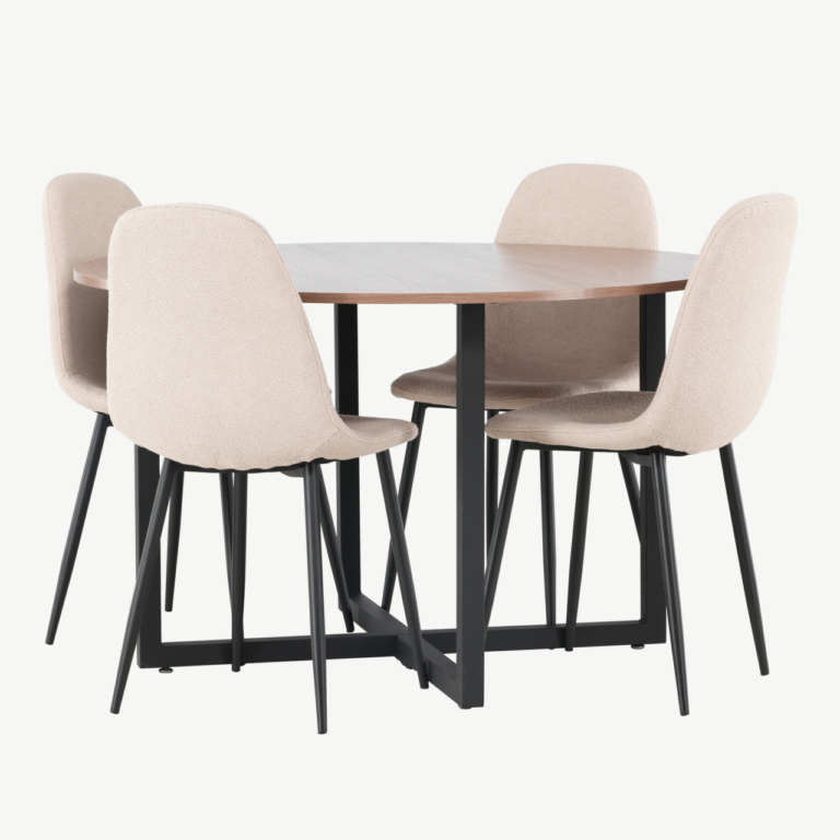 Ümmargune söögilaud Durango ja beežid Polar toolid (MDF, pähkel, 4 tooli) - GR23925