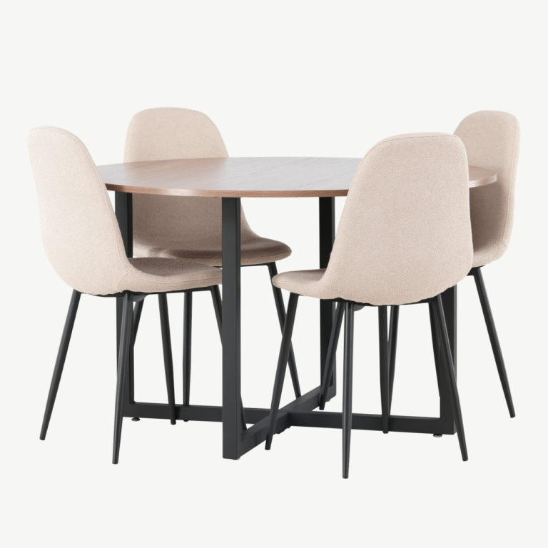 Ümmargune söögilaud Durango ja beežid Polar toolid (MDF, pähkel, 4 tooli) - GR23925
