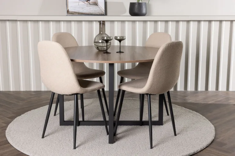 Ümmargune söögilaud Durango ja beežid Polar toolid (MDF, pähkel, 4 tooli) - GR23925