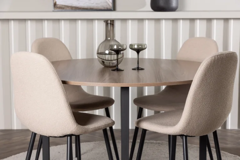 Ümmargune söögilaud Durango ja beežid Polar toolid (MDF, pähkel, 4 tooli) - GR23925