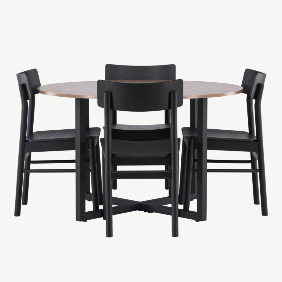 Ümmargune söögilaud Durango ja must Montros tool (pähklitoon, 120 cm), GR23160 – 2