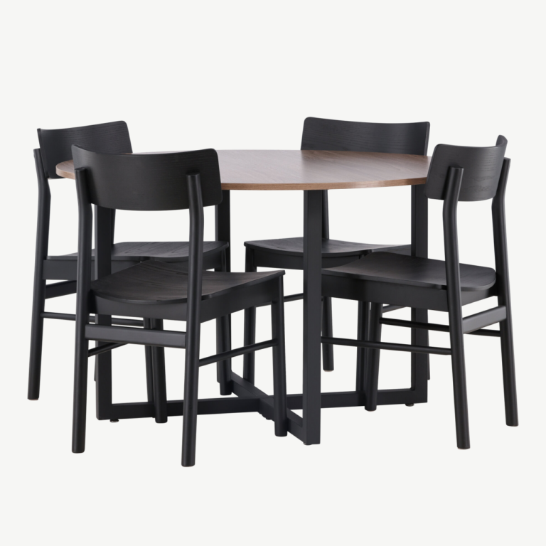 Ümmargune söögilaud Durango ja must Montros tool (pähklitoon, 120 cm) - GR23160