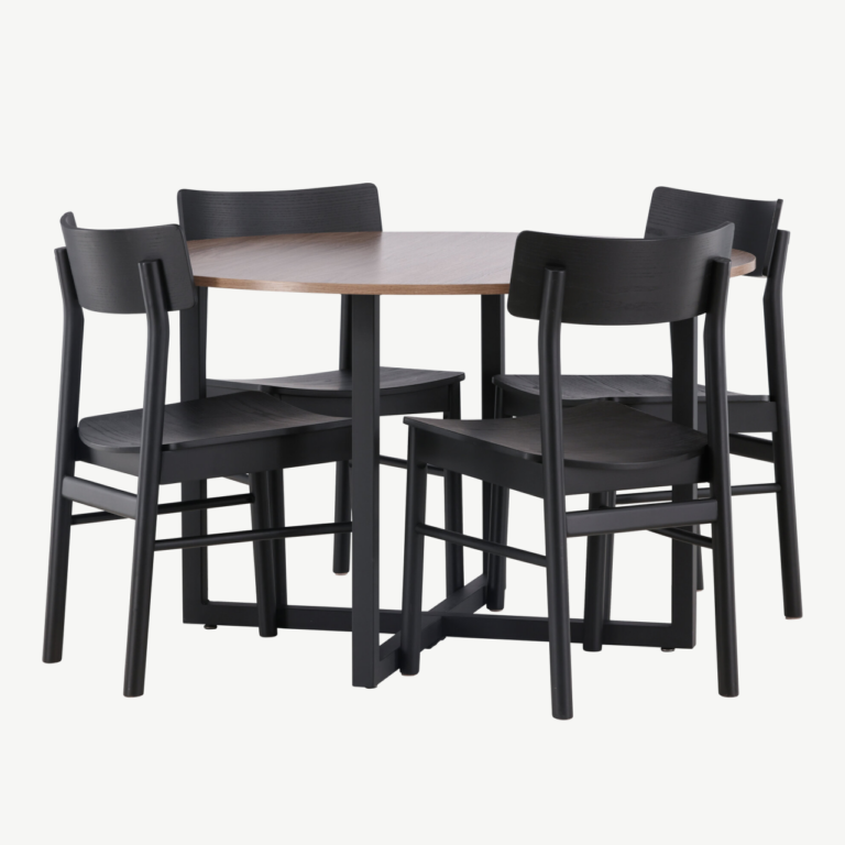 Ümmargune söögilaud Durango ja must Montros tool (pähklitoon, 120 cm) - GR23160