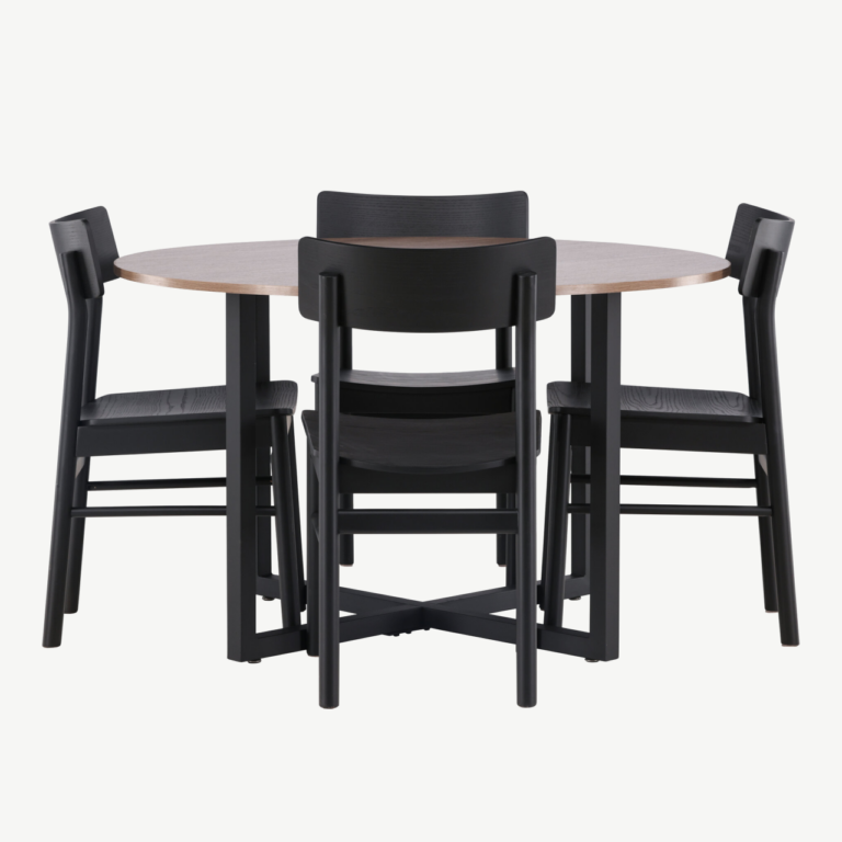 Ümmargune söögilaud Durango ja must Montros tool (pähklitoon, 120 cm) - GR23160