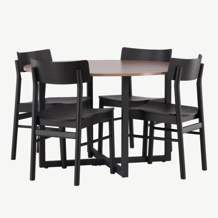 Ümmargune söögilaud Durango ja must Montros tool (pähklitoon, 120 cm) - GR23160