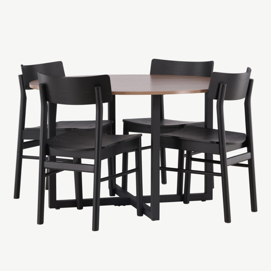 Ümmargune söögilaud Durango ja must Montros tool (pähklitoon, 120 cm), GR23160